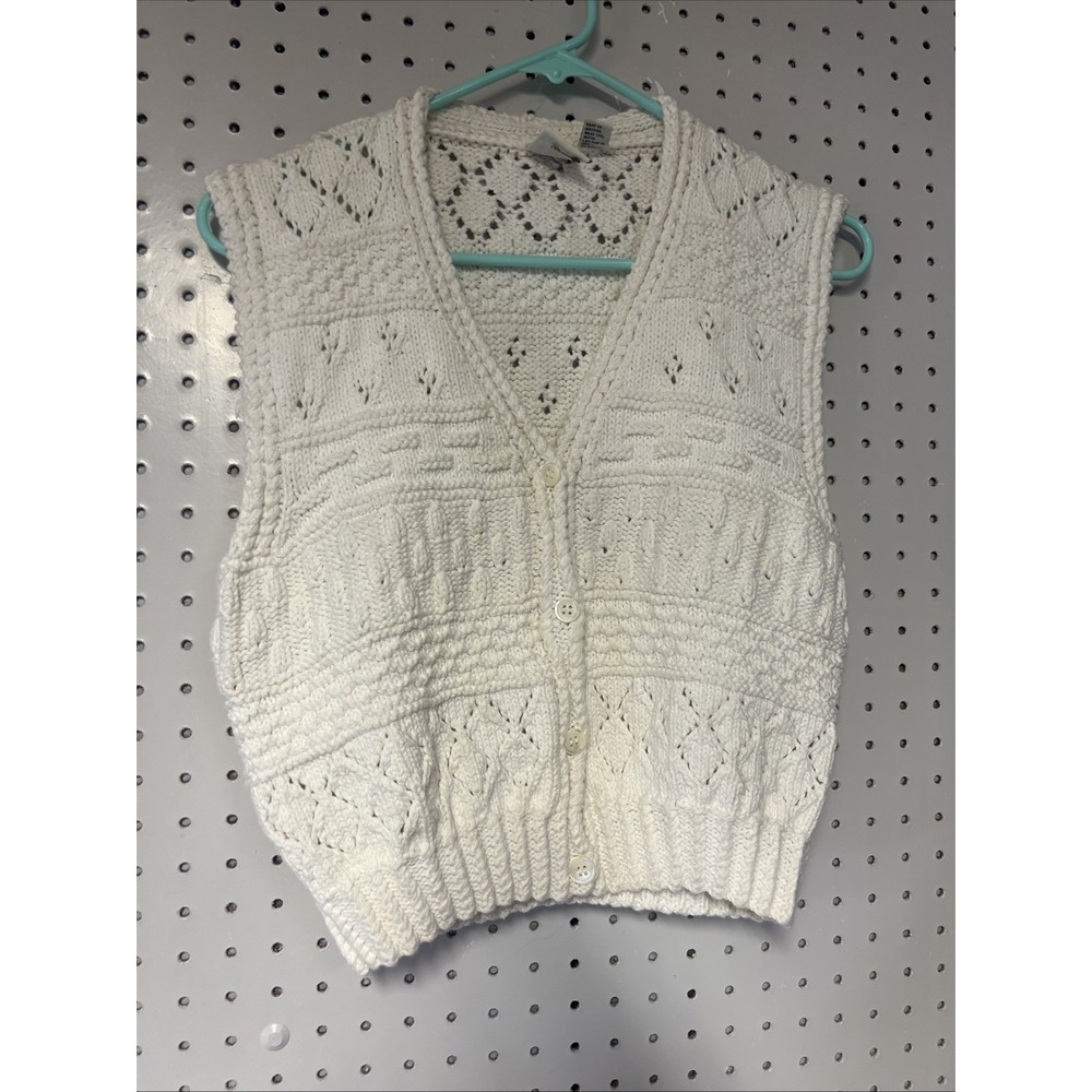 J.G.‎ Hook Vest Women Medium White V-Neck Sleeveless Knit Linen Button Casual